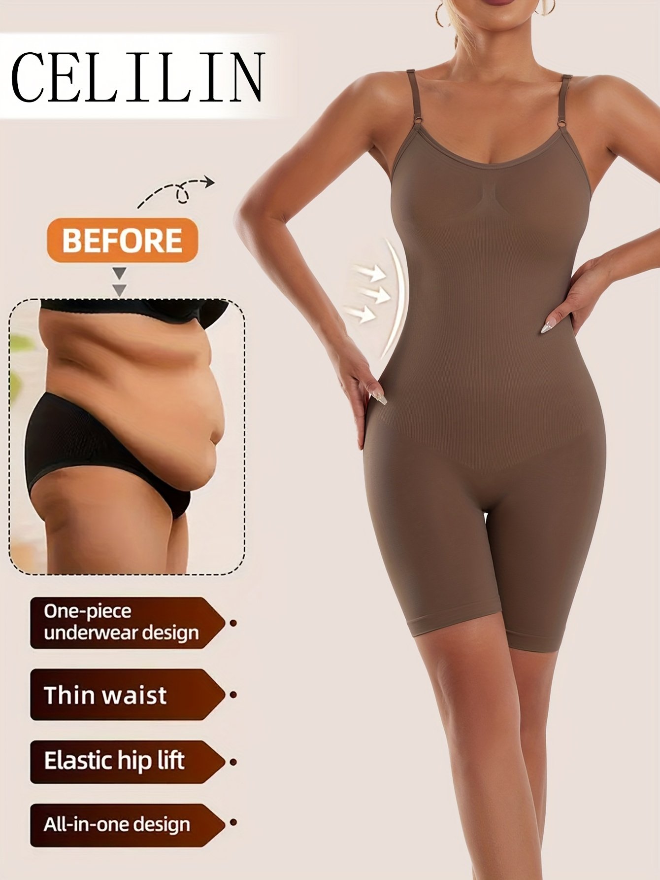 1pc Compression Workout Bodysuit: Seamless High-Waist Shaper with Full Back for Gym, Yoga & Casual Attire - Breathable & Supportive - Image 2