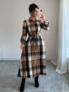 New European and American Spring Plaid Print Vacation Style Elegant Casual Versatile Commuter Long-Sleeve Shirt Dress