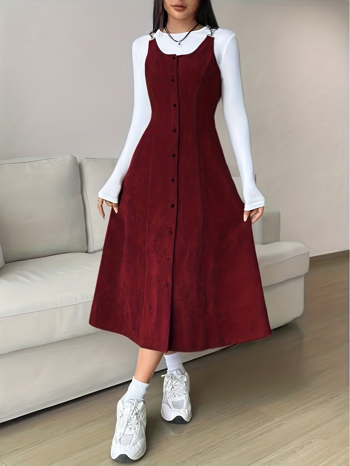 Women'S Sleeveless Button- Long Strap Dress YY0717055 - Image 4