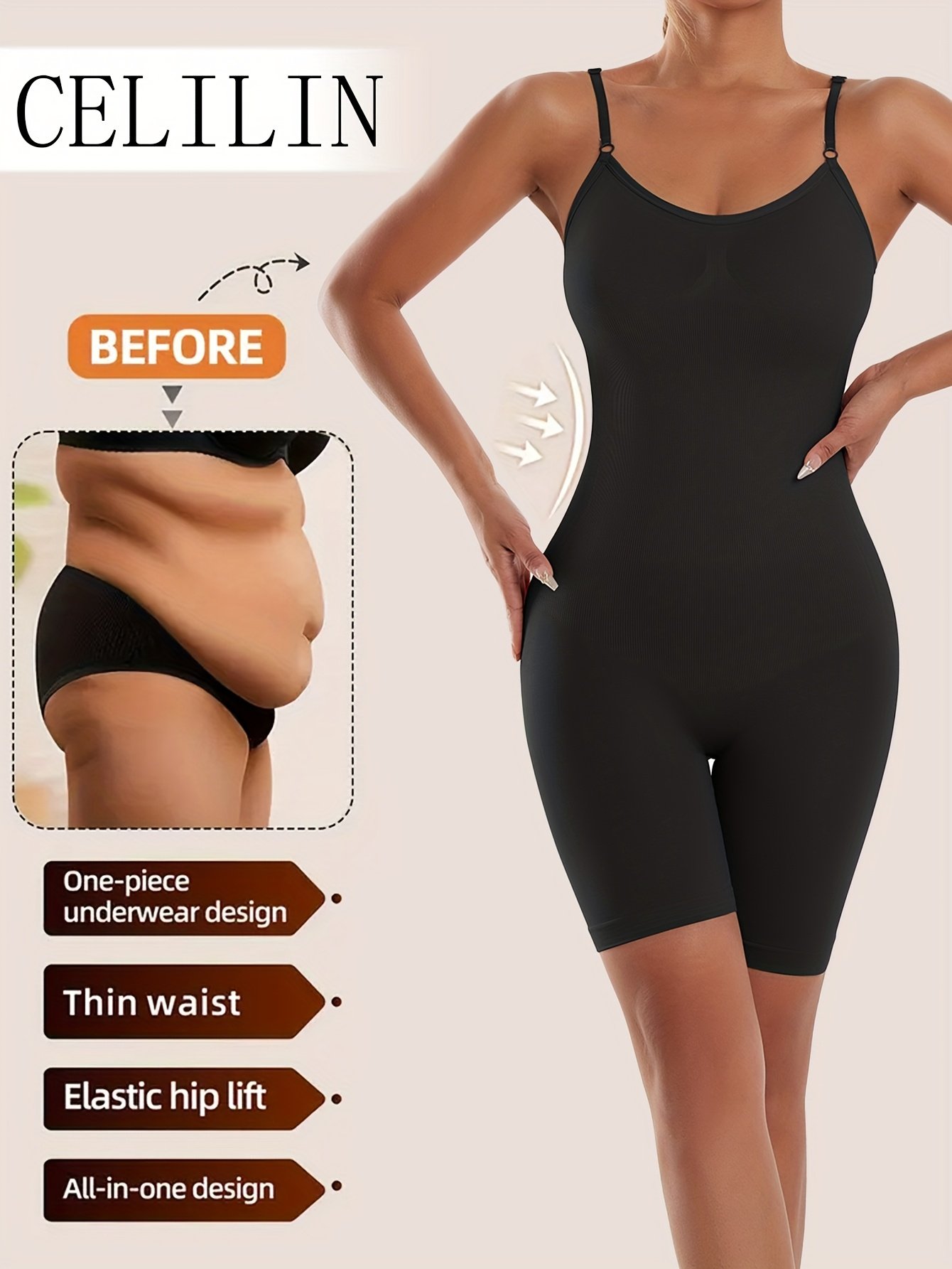 1pc Compression Workout Bodysuit: Seamless High-Waist Shaper with Full Back for Gym, Yoga & Casual Attire - Breathable & Supportive - Image 4