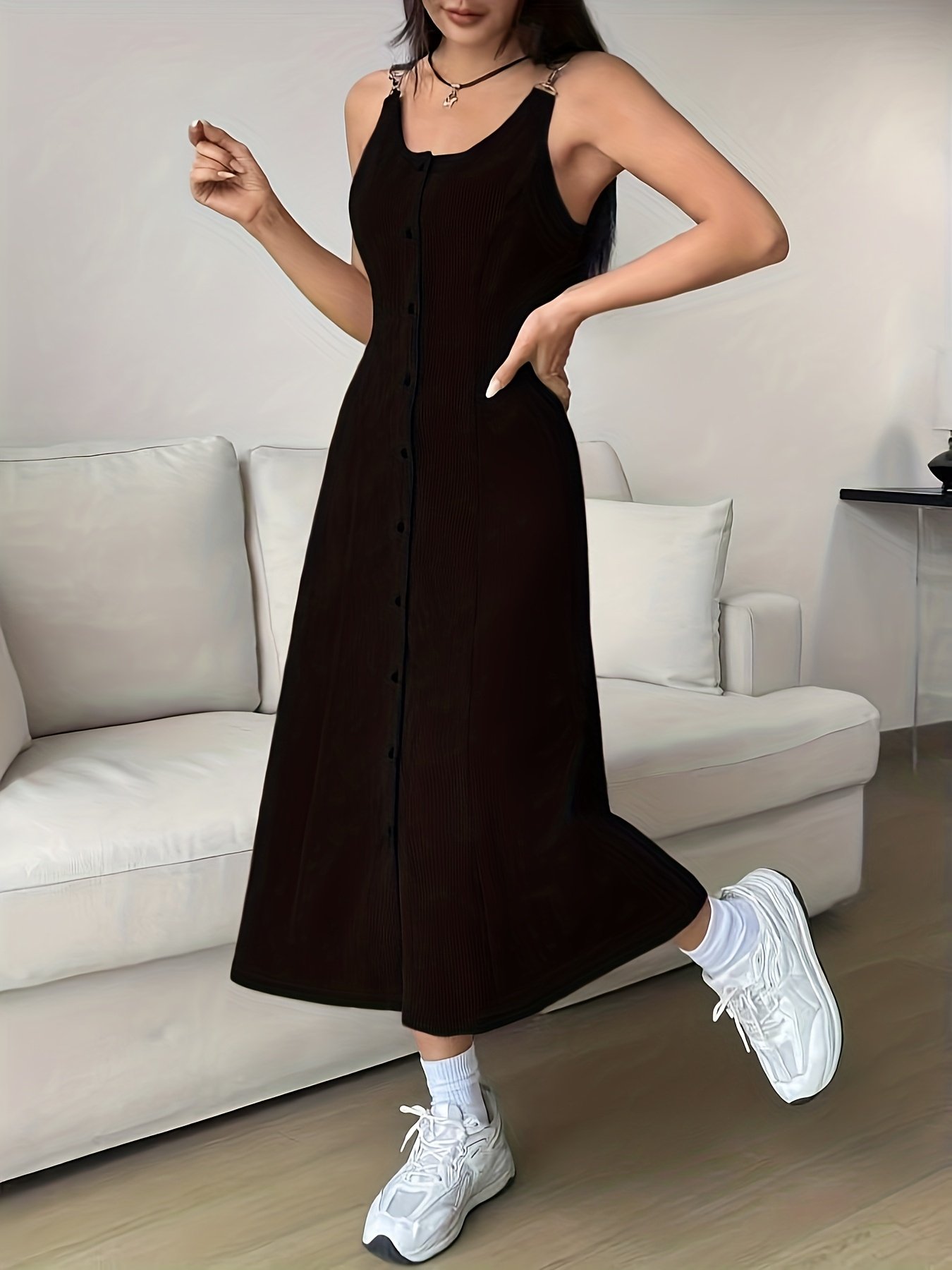 Women'S Sleeveless Button- Long Strap Dress YY0717055 - Image 5