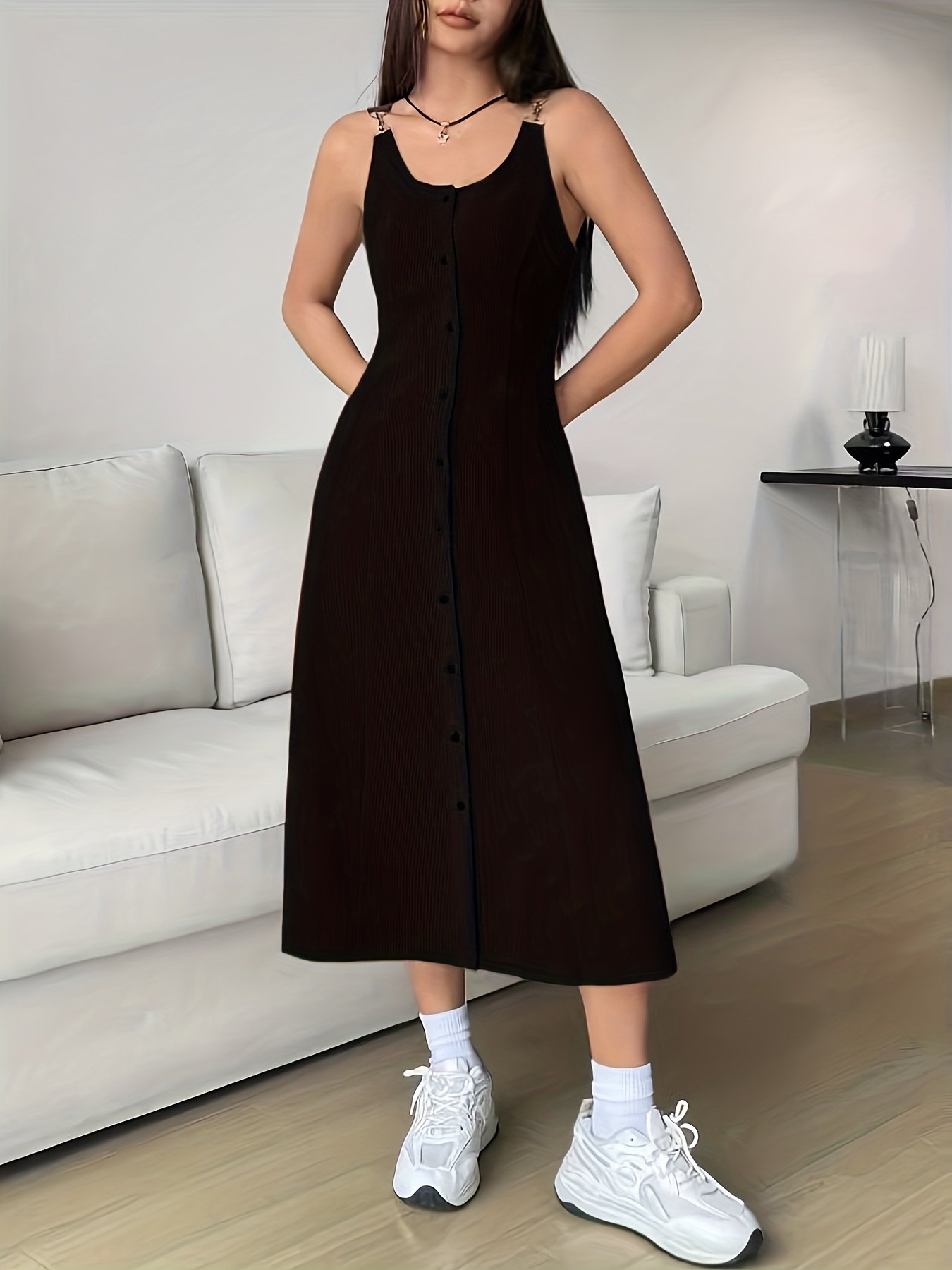 Women'S Sleeveless Button- Long Strap Dress YY0717055 - Image 11