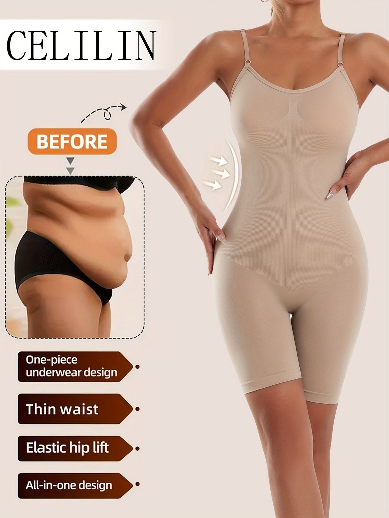 1pc Compression Workout Bodysuit: Seamless High-Waist Shaper with Full Back for Gym, Yoga & Casual Attire - Breathable & Supportive - Image 3