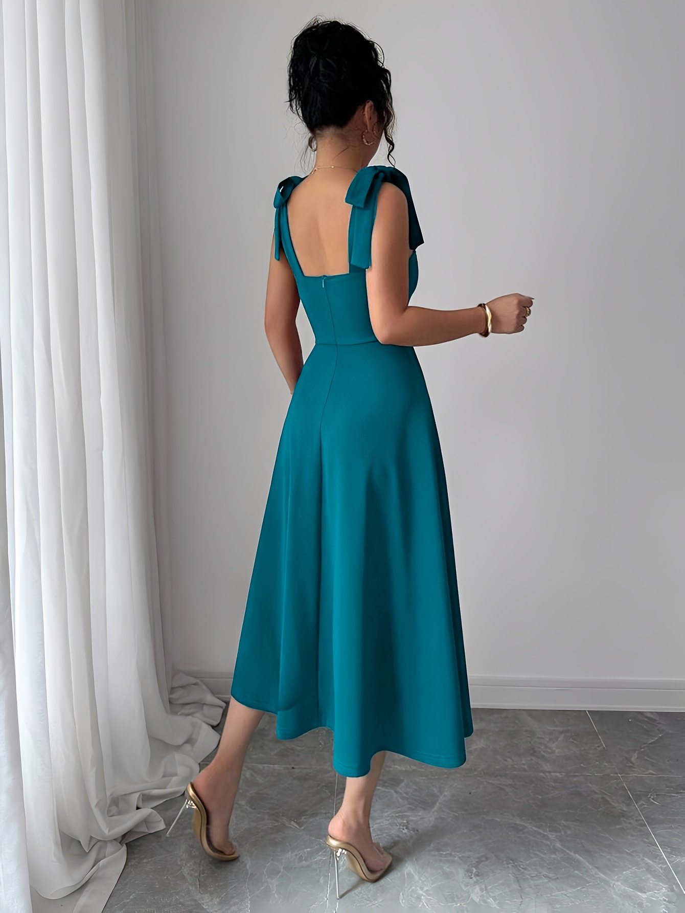 Sleeveless A-Line Dress with a Bow Tie at The Waist, Elegant And Romantic for Women - Image 6