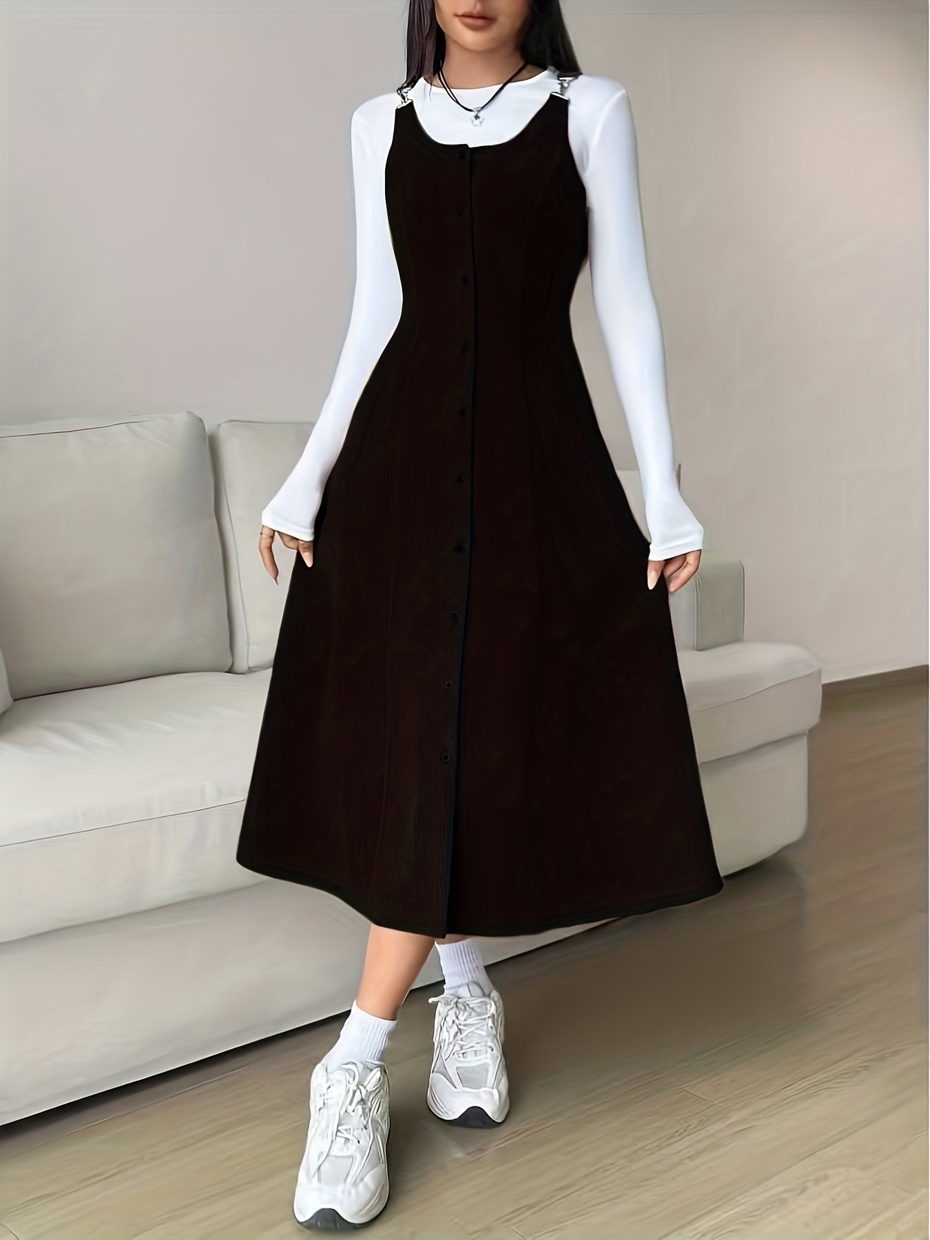 Women'S Sleeveless Button- Long Strap Dress YY0717055 - Image 2