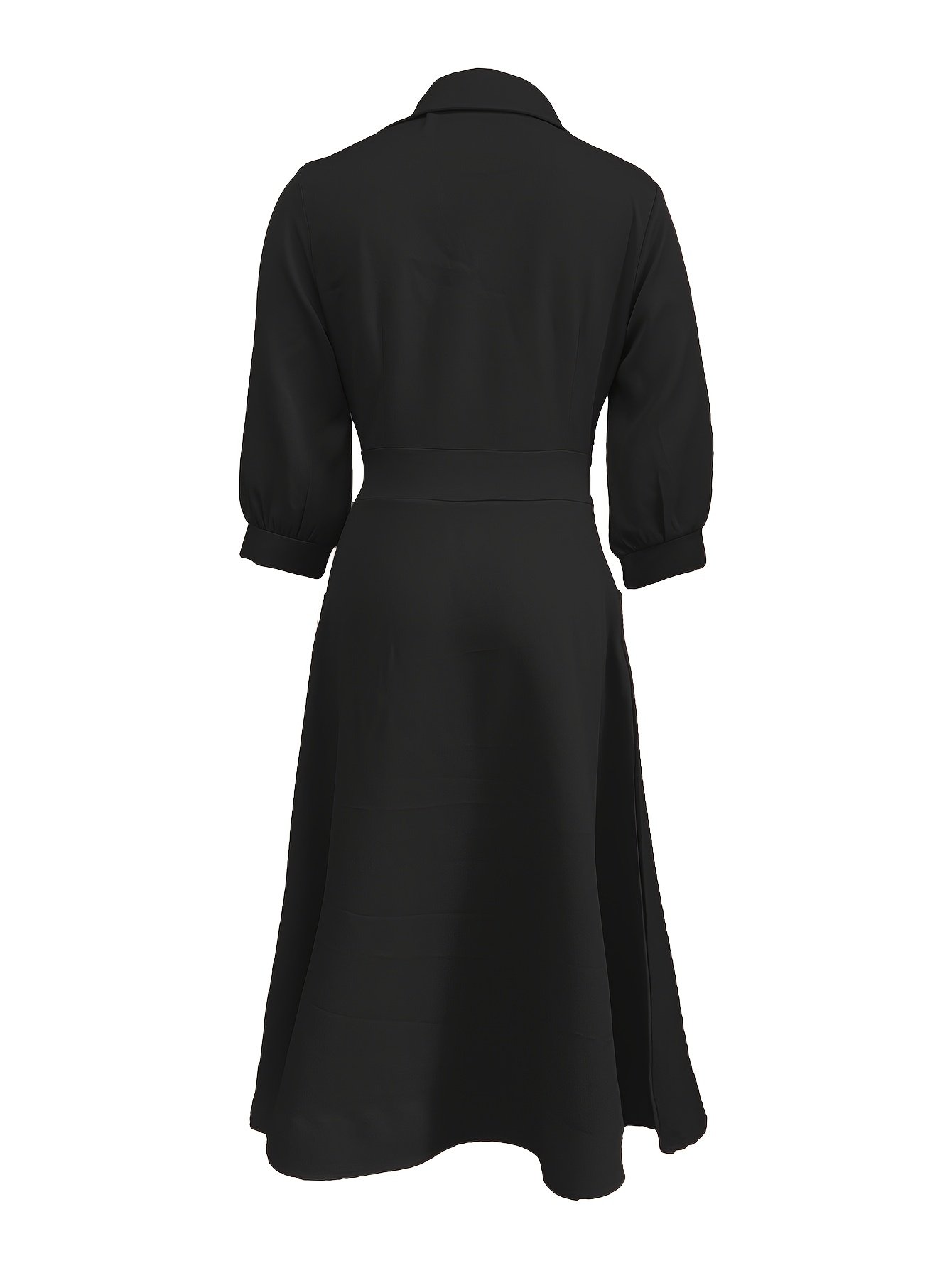 Elegant Women'S A-Line Dress with Three-Quarter Sleeves And a Lapel Collar - Image 6