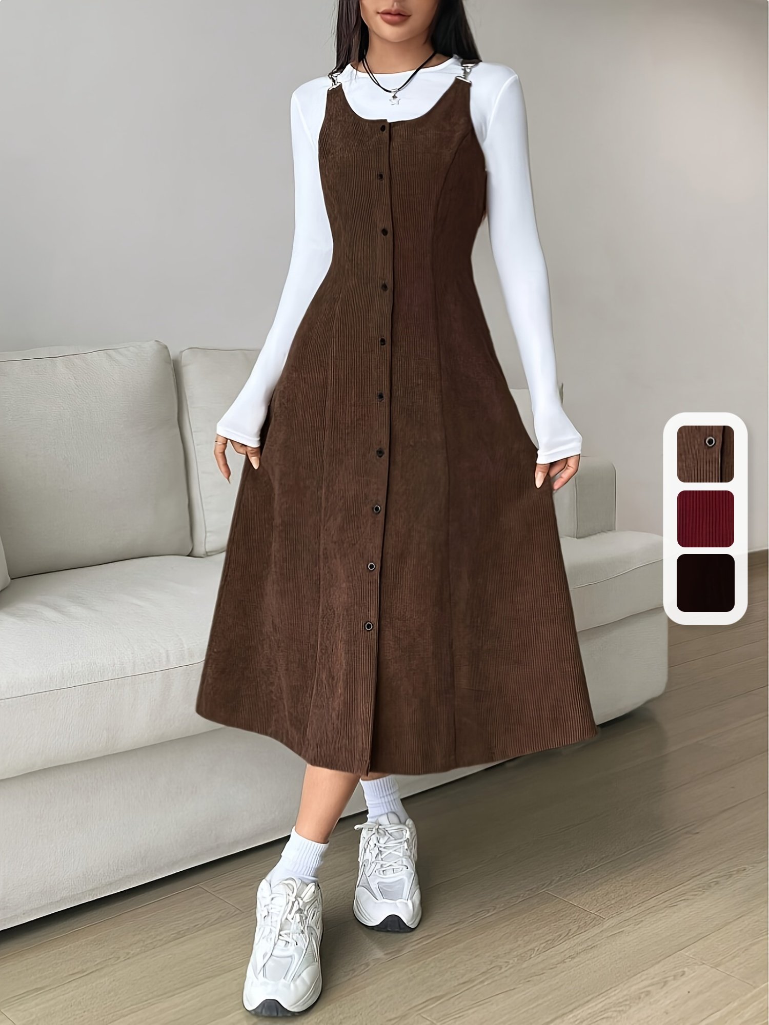 Women'S Sleeveless Button- Long Strap Dress YY0717055