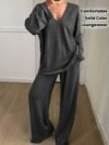 Fashion Solid Color Casual Comfortable Long Sleeve Long Pants Two-Piece Loungewear Set